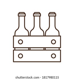 Beer bottles in basket line style icon design, Pub alcohol bar brewery drink ale and lager theme Vector illustration