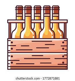 Beer bottles box design, Pub alcohol bar brewery drink ale and lager theme Vector illustration