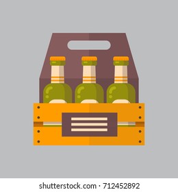 Beer Bottles Box Icon Oktoberfest Festival Concept Flat Vector Illustration