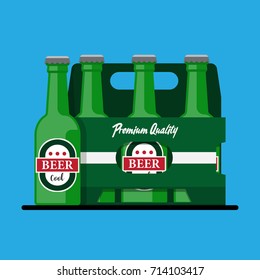 Beer bottles box vector illustration.