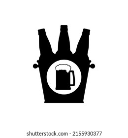 Beer bottles in a bucket with beer mug icon. Black silhouette on white background. Isolated vector editable template.