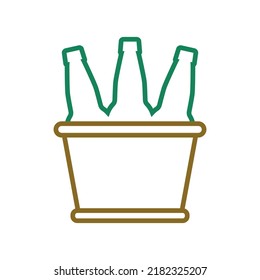 Botellas de cerveza en un cubo. Ilustración vectorial sobre fondo blanco. 