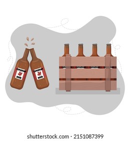 Beer Bottles In A Crate For Canada Day, Vector