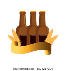 Beer bottles design, Pub alcohol bar brewery drink ale and lager theme Vector illustration