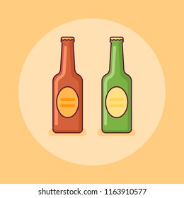 Beer bottles flat line icon. Vector illustration.