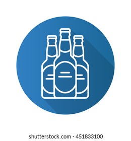 Beer bottles flat linear long shadow icon. Vector line symbol