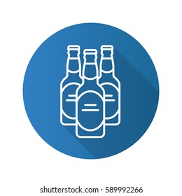 Beer bottles flat linear long shadow icon. Vector line symbol