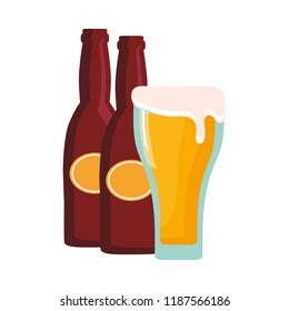 beer bottles and glass foam drink