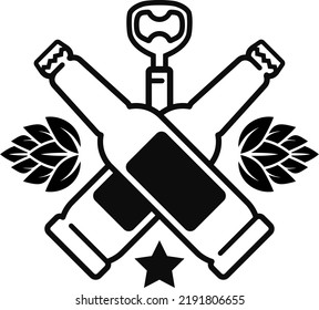 Beer bottles glass and hops. Design craft beer and beer shop