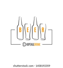 beer bottles with beer glass logo on white background