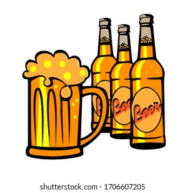 Beer bottles and Glass Mug icons set vector illustration