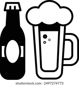 A Beer bottles and glasses in line icon style