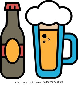 A Beer bottles and glasses in line icon style