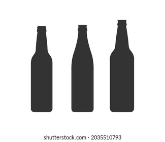 Beer bottles graphic icons set. Beer bottles different size and volume isolated on white background. Vector illustration