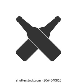 Beer bottles graphic template. Crossed bottles black silhouette isolated on white background. Vector illustration