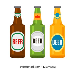 Beer in bottles, icons in flat style. vector illustration on white background