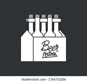 Botellas de cerveza dentro del diseño de caja, Festival día pub bar de alcohol y tema de bebida Ilustración vectorial