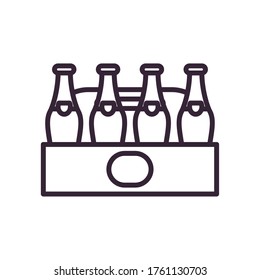 Beer bottles inside box line style icon design, Pub alcohol bar brewery drink ale and lager theme Vector illustration