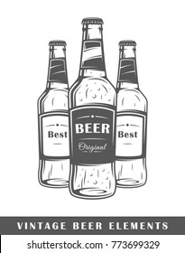 Beer bottles isolated on white background. Design elements. Vector illustration