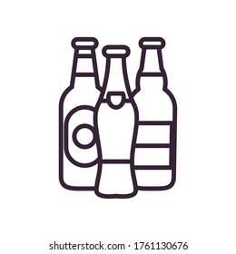 Beer bottles line style icon design, Pub alcohol bar brewery drink ale and lager theme Vector illustration