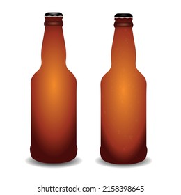 beer bottles long neck with drops and dries on white background.