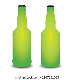 beer bottles long neck with drops and dries on white background.