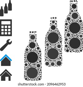 Beer bottles mosaic icon. Vector mosaic is designed of random contagious elements. Bacterium mosaic beer bottles icon, and bonus icons. Beer bottles mosaic for isolation images.