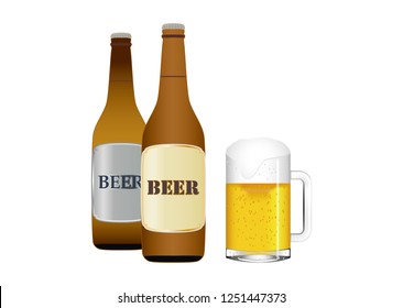 Beer bottles and beer mug