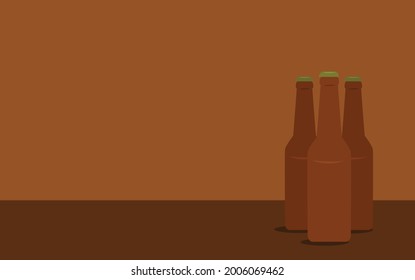 beer bottles on wooden table with brown background