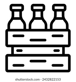 Botellas de cerveza paquete icono contorno vector. Recipientes de cervecería de vidrio. Cervecería producción malta