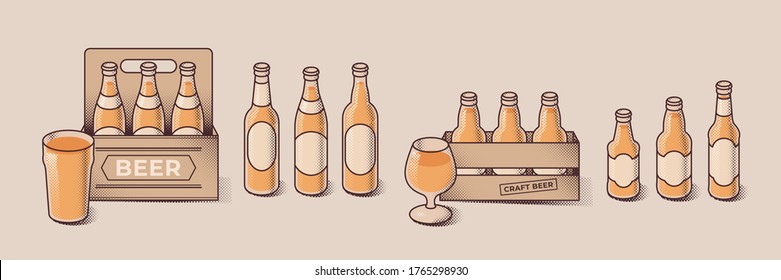 Beer bottles pack vector set