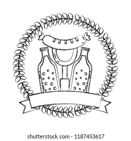 beer bottles and sausage with fork emblem oktoberfest