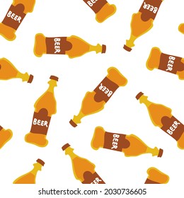 Beer bottles seamless pattern, great design for any purposes. Doodle style. Hand drawn image. Repeat template. Party drinks concept. Freehand drawing. Cartoon sketch graphic draft. Vector.

