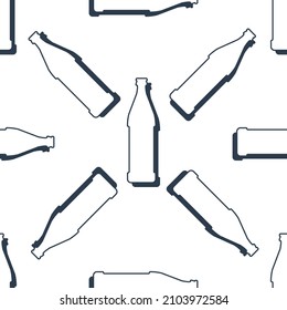 Beer bottles seamless pattern. Line art style. Outline image. Black and white repeat template. Party drinks concept. Illustration on white background. Flat design style for any purposes. Vector.
