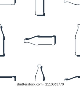 El patrón de las botellas de cerveza es transparente. Estilo de arte de línea. Imagen de contorno. Plantilla de repetición en blanco y negro. El concepto de las bebidas de fiesta. Ilustración sobre fondo blanco. Estilo de diseño plano para cualquier propósito. Vector.
