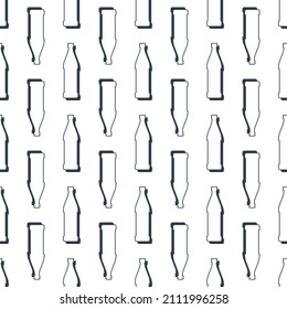 Beer bottles seamless pattern. Line art style. Outline image. Black and white repeat template. Party drinks concept. Illustration on white background. Flat design style for any purposes. Vector.
