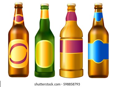 Beer bottles set isolated on white