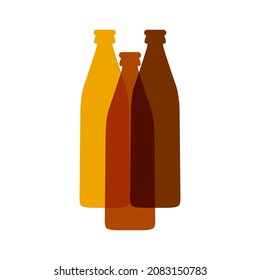 Beer bottles. Silhouettes of beer bottles made of colored glass, symbolizing various beers. Vector illustration isolated on a white background for design and web.