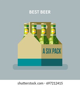 Beer bottles, a six pack, vector illustration.