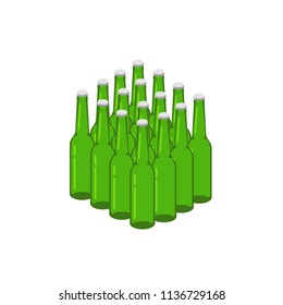 Ilustración vectorial de la pila de botellas de cerveza, grupo de lotes isométricos 3d de botellas  
