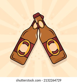 beer bottles toasting illustration design