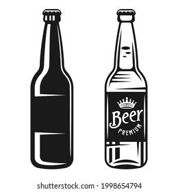 Botellas de cerveza de dos estilos conjunto de objetos vectoriales en estilo monocromo aislados en fondo blanco