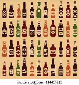 Beer bottles vector collection. Beer vintage seamless background. 44 different vector forms & labels.