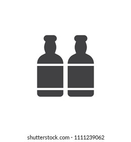 Beer bottles vector icon. filled flat sign for mobile concept and web design. Two lager beer bottle simple solid icon. Symbol, logo illustration. Pixel perfect vector graphics