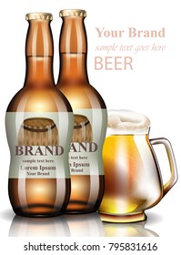 Beer bottles Vector realistic. Product packaging vintage label design. 3d illustrations mock up