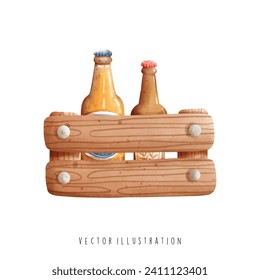 Beer bottles in watercolor style. Vector illustration