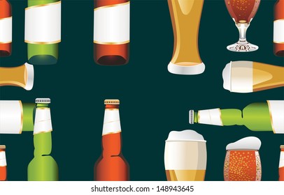 beer bottles white light beer mug.seamless pattern