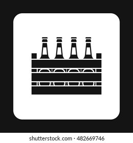 Beer bottles in a wooden box icon in simple style isolated on white background. Drink symbol vector illustration