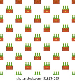Beer bottles in wooden box pattern. Cartoon illustration of beer bottles in wooden box vector pattern for web