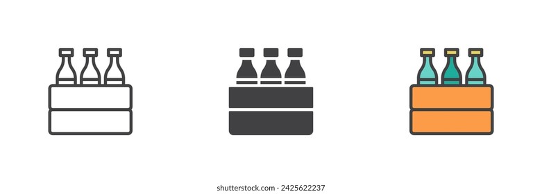 Beer box different style icon set. Line, glyph and filled outline colorful version, outline and filled vector sign. Symbol, logo illustration. Vector graphics